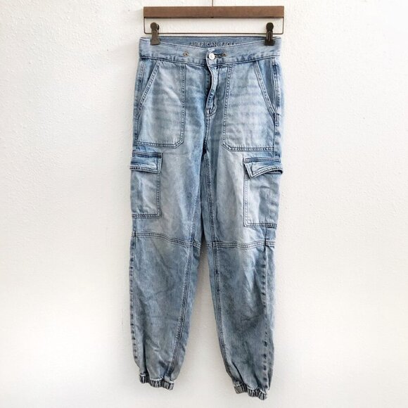 American Eagle Outfitters Pants - AMERICAN EAGLE AE High Waisted Denim Cargo Jogger Jeans Size 0